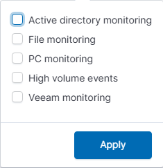 Defaults includes the Veeam monitoring preset and an Apply button.