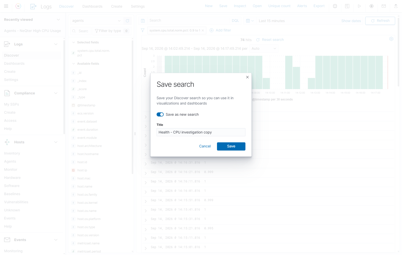 Save as new search creates a separate saved search when enabled; the original search remains available.